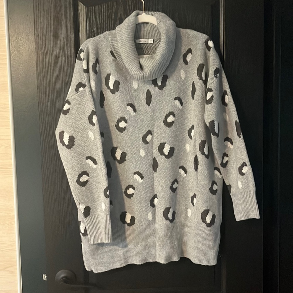 Tunic Length Animal print Cowl neck Sweater